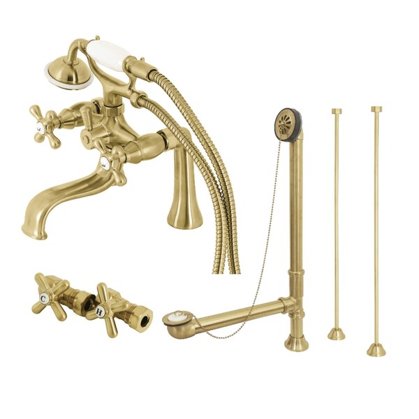 Kingston Brass CCK228SB Deck Mount Clawfoot Tub Faucet Package with Supply Line, Brushed Brass CCK228SB - main